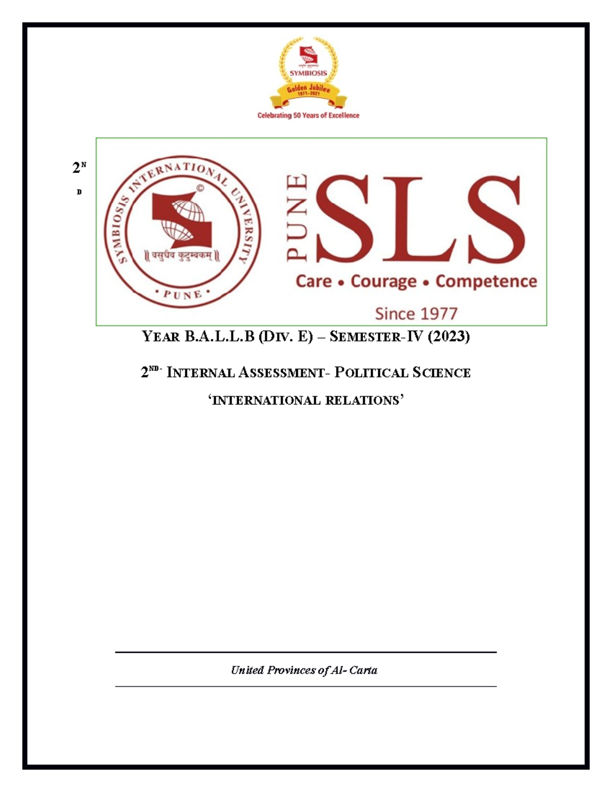 Political science - 2 N D YEAR B.A.L.L (DIV. E) – SEMESTER-IV (2023) 2 ...