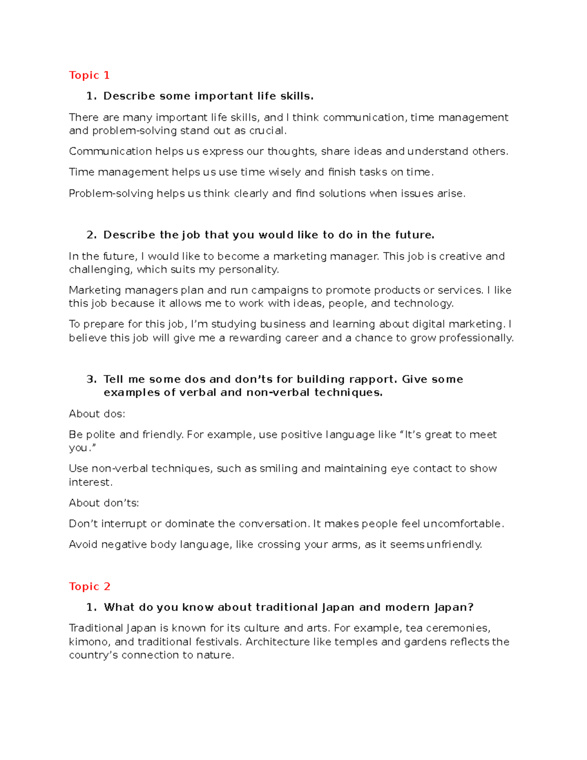 Speaking Topic Answers - TATQ: Life Skills, Future Jobs, and ...