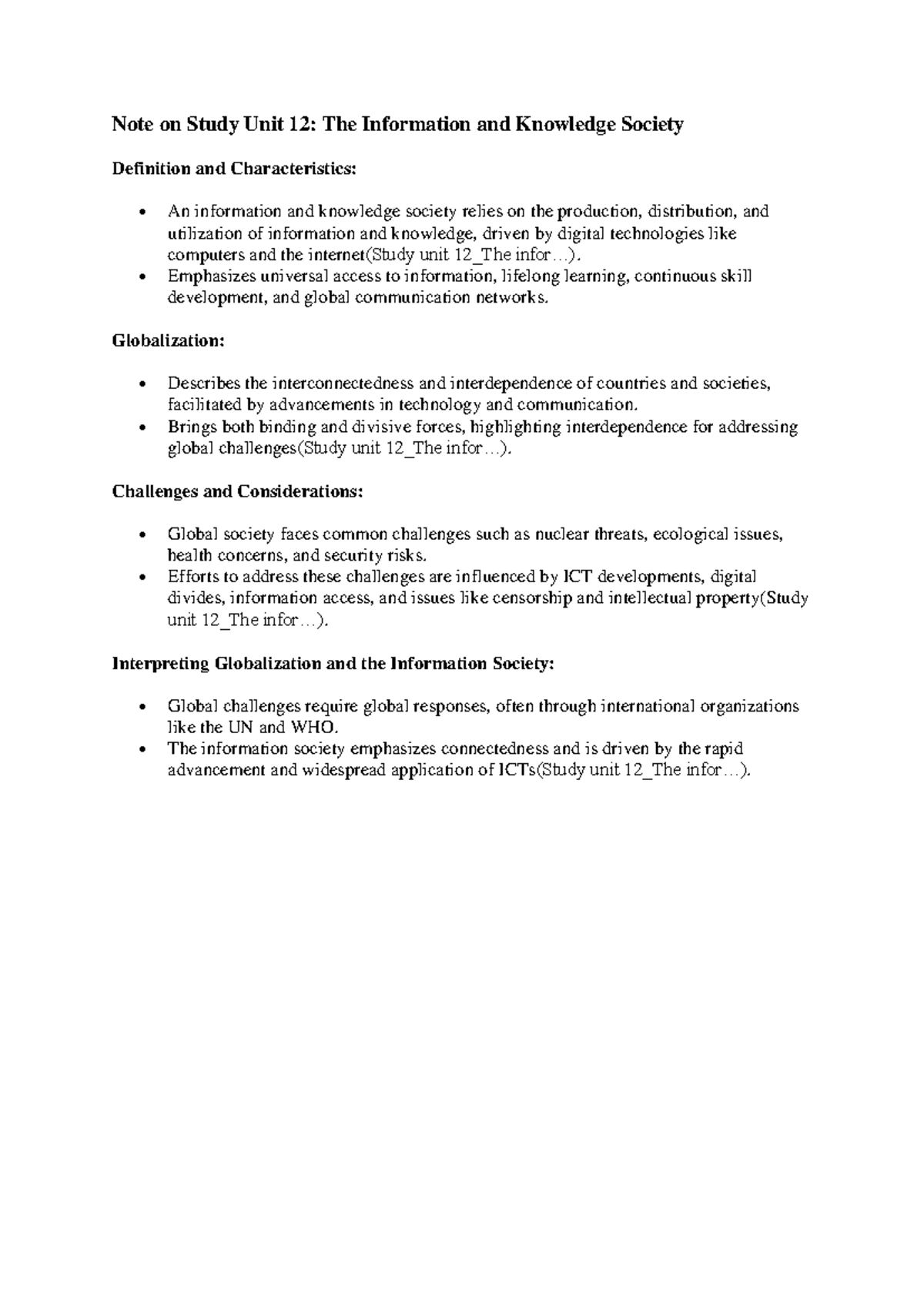 INL 110 Study Unit 12 - Note on Study Unit 12: The Information and ...