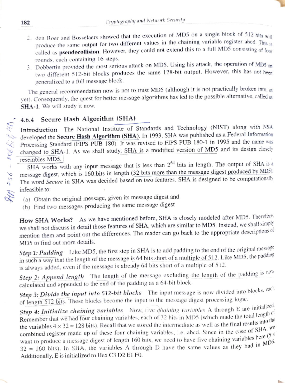 SHA-1 & HMAC: Cryptography Notes for CSS (Secure Hash Algorithm) - Studocu