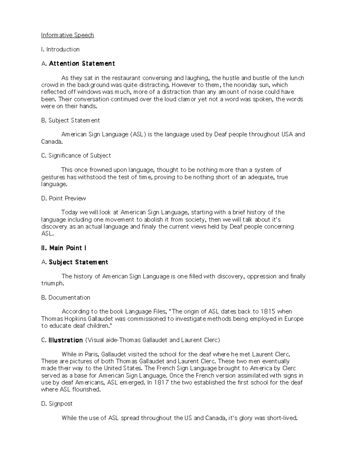 ASL History and Significance: An Informative Speech Example - Studocu