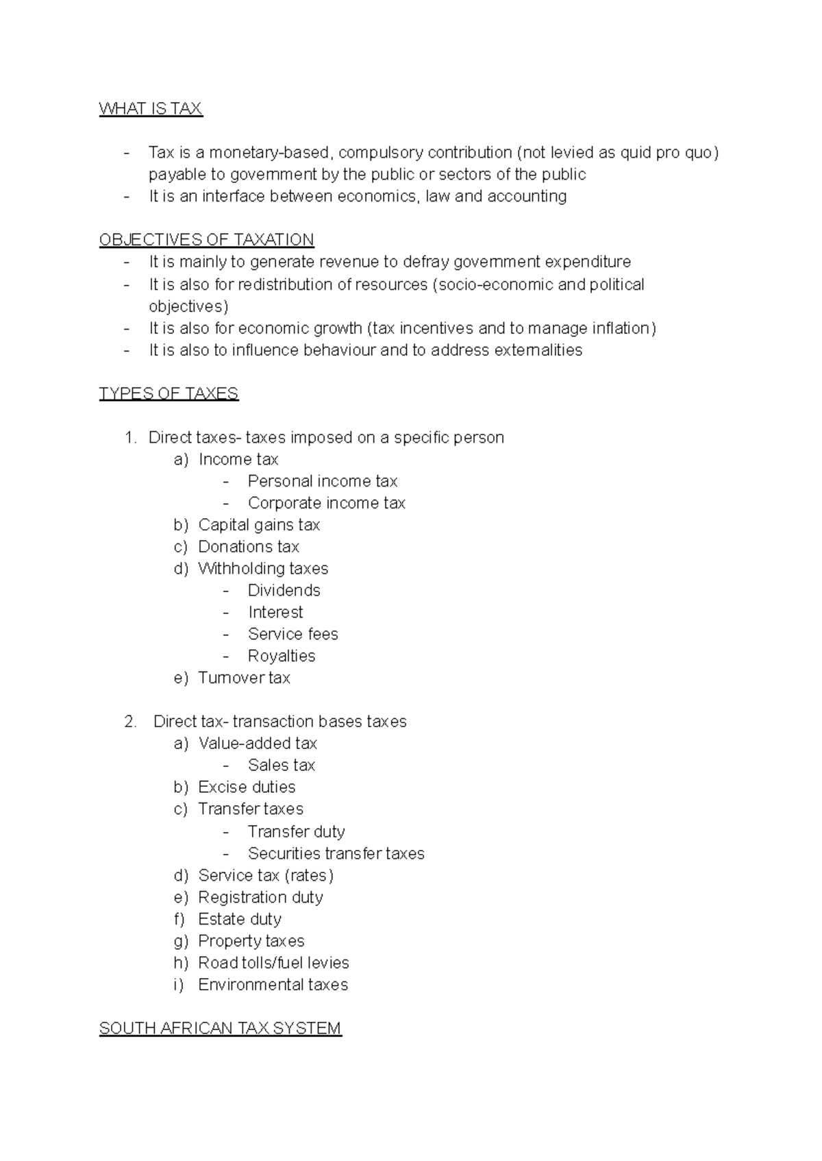 UNIT 1: Fundamentals of the South African Taxation System - Studocu