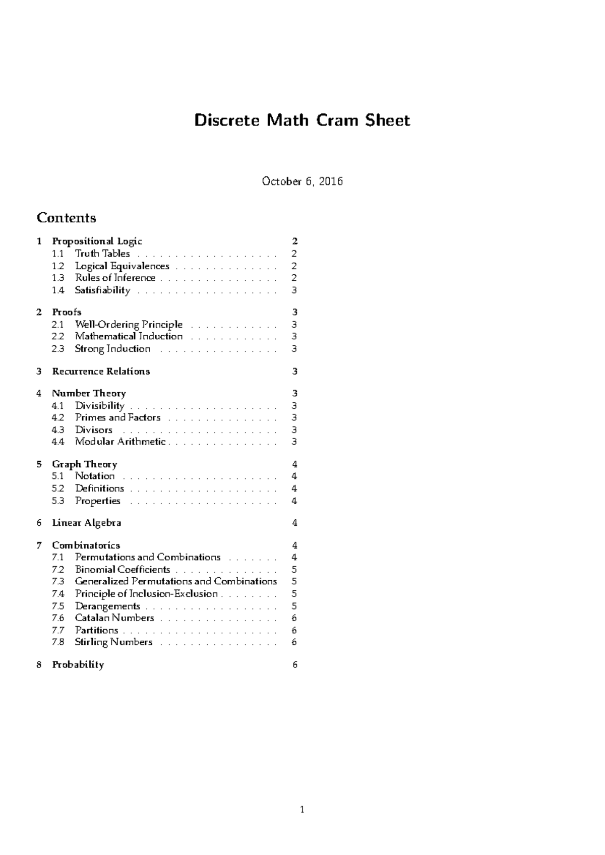 Noter - Resumé Matematik og statistik - Discrete Math Cram Sheet ...