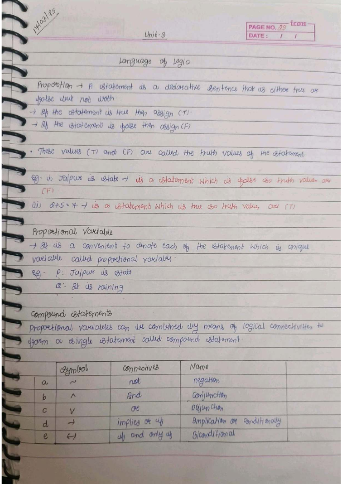 Logic and Proportional Variables: Course Code DMS - Notes 3-4 - Studocu