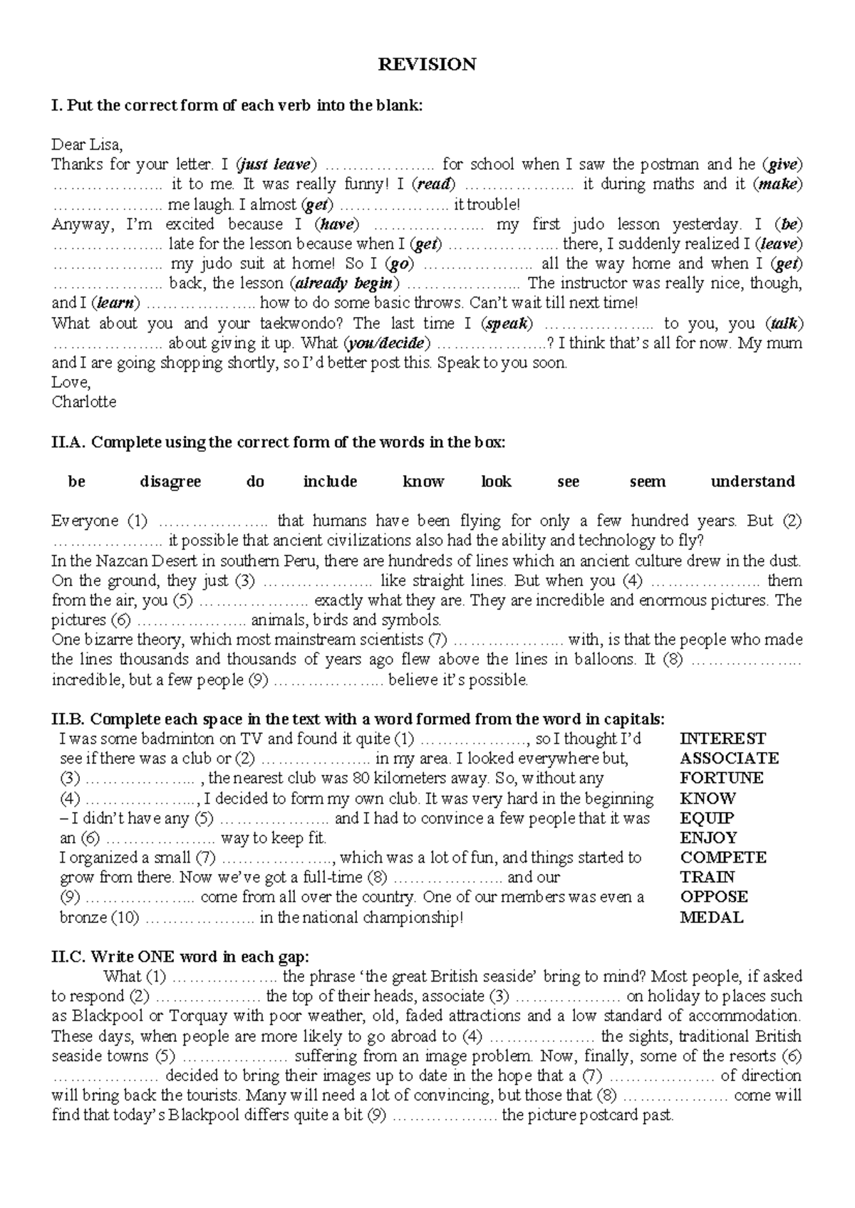 Revision - DDĐ: Verb Forms and Sentence Completion Exercises - Studocu