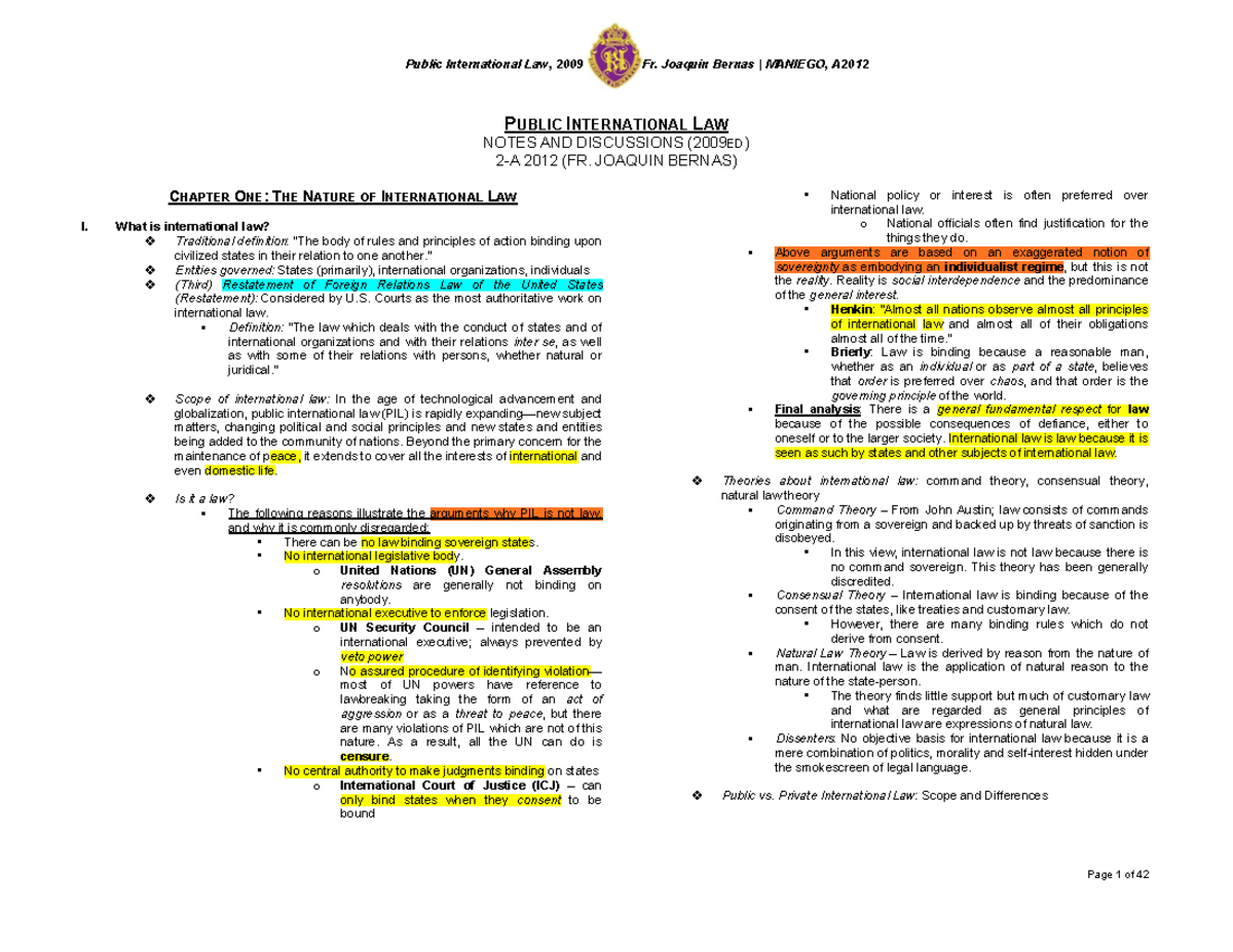 Public International Law Final Exam Reviewer (2009 Edition) - Studocu