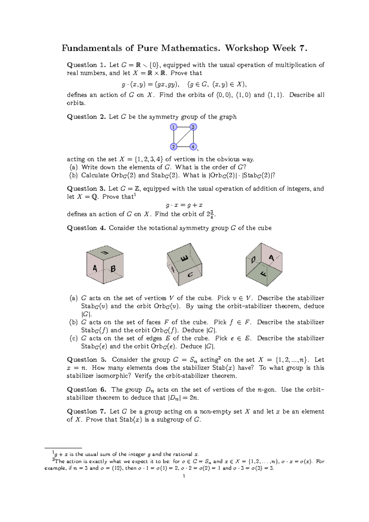 FPM Workshop 7: Actions of Groups on Sets in Pure Mathematics - Studocu