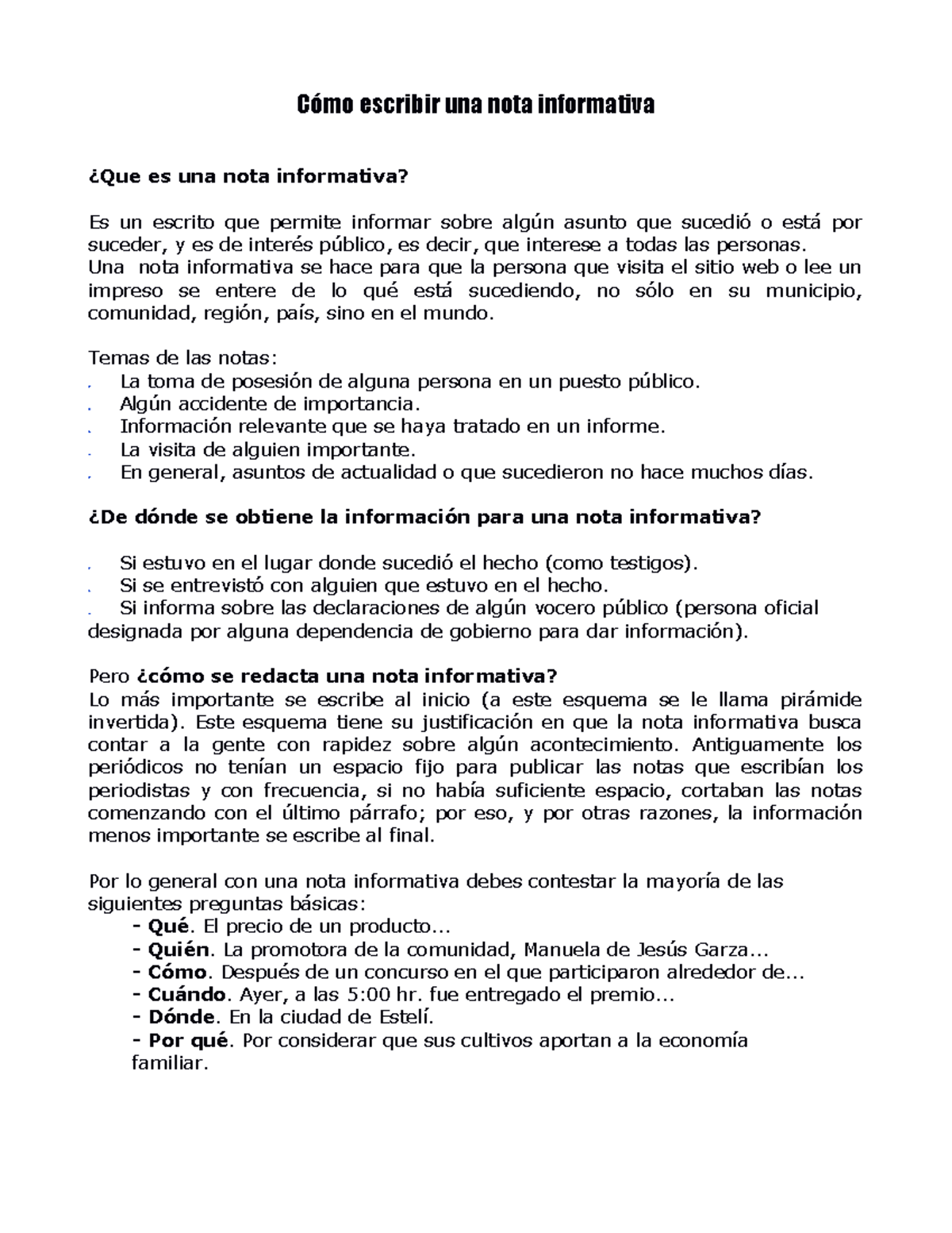 Guía para Escribir Notas Informativas Efectivas - Studocu