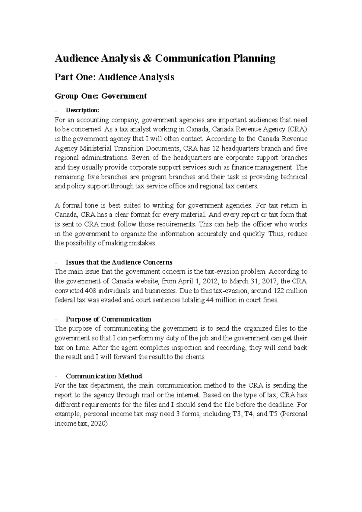 Audience Analysis & Comm. Planning - Minor Assignment 2 - Studocu