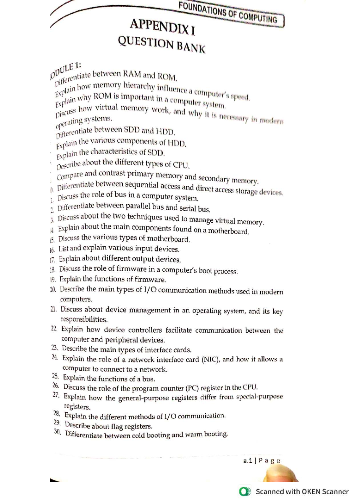 FOUNDATIONS OF COMPUTING MODULE 2: Comprehensive Question Bank on ...