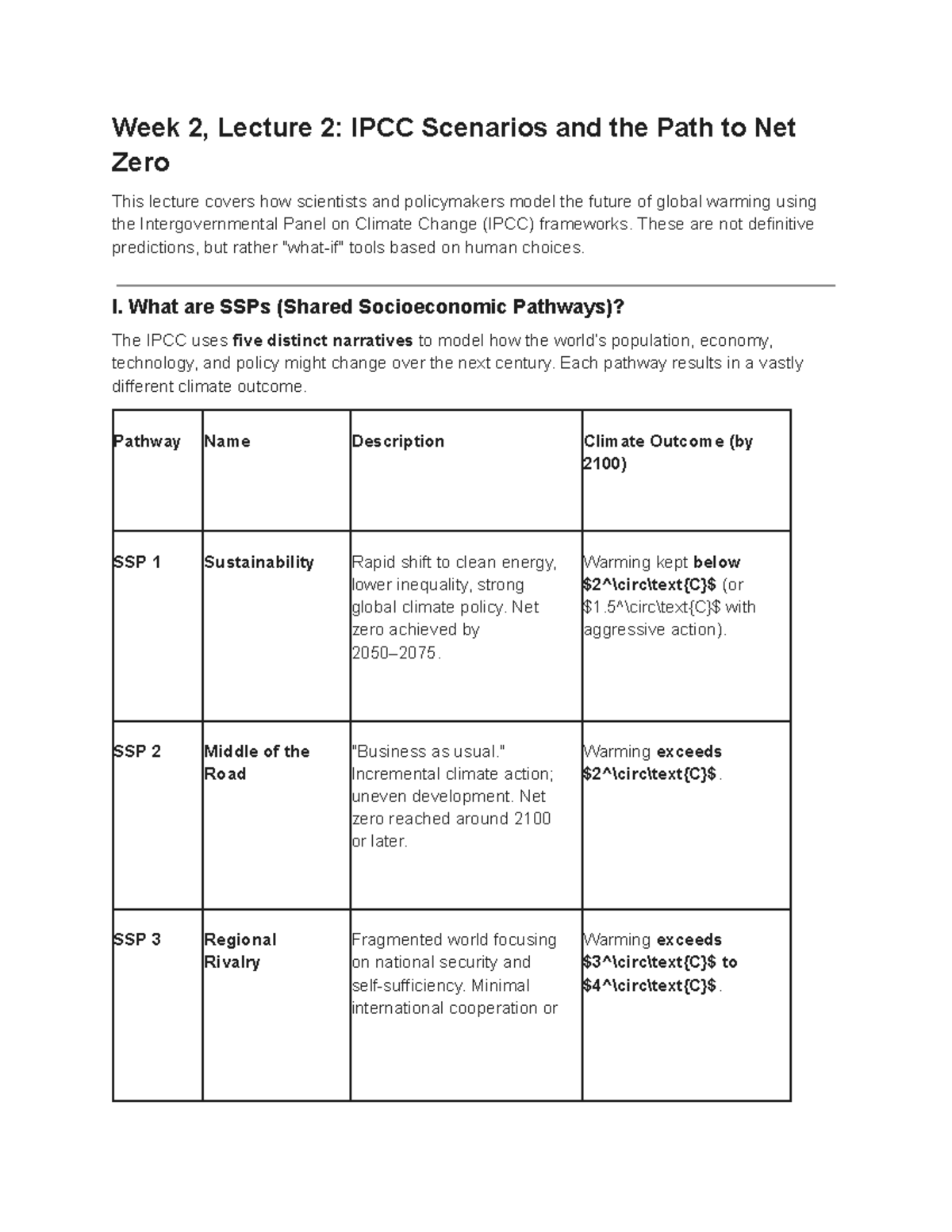 Sustain 1S03 Week 2 Lecture 2: IPCC Scenarios for Net Zero - Studocu