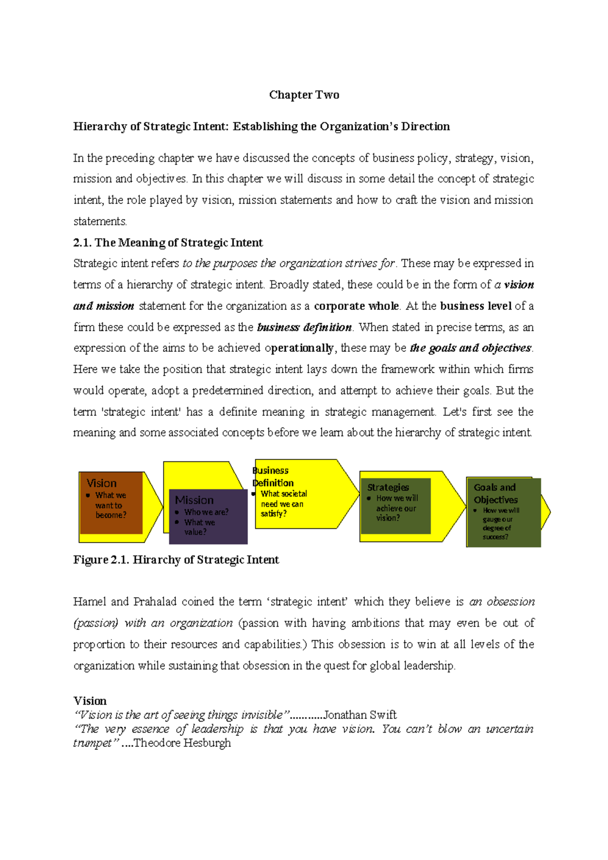 Chapter 2 - Strate course material - Chapter Two Hierarchy of Strategic ...