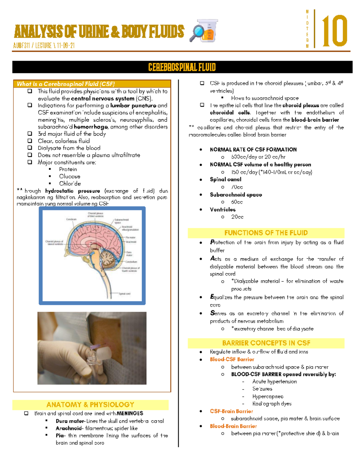 W10 AUB F LEC CSF - Cerebrospinal Fluid - Analysis of Urine and Body ...