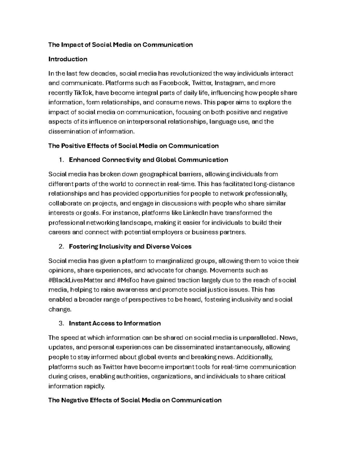 The Impact of Social Media on Communication - The Impact of Social ...