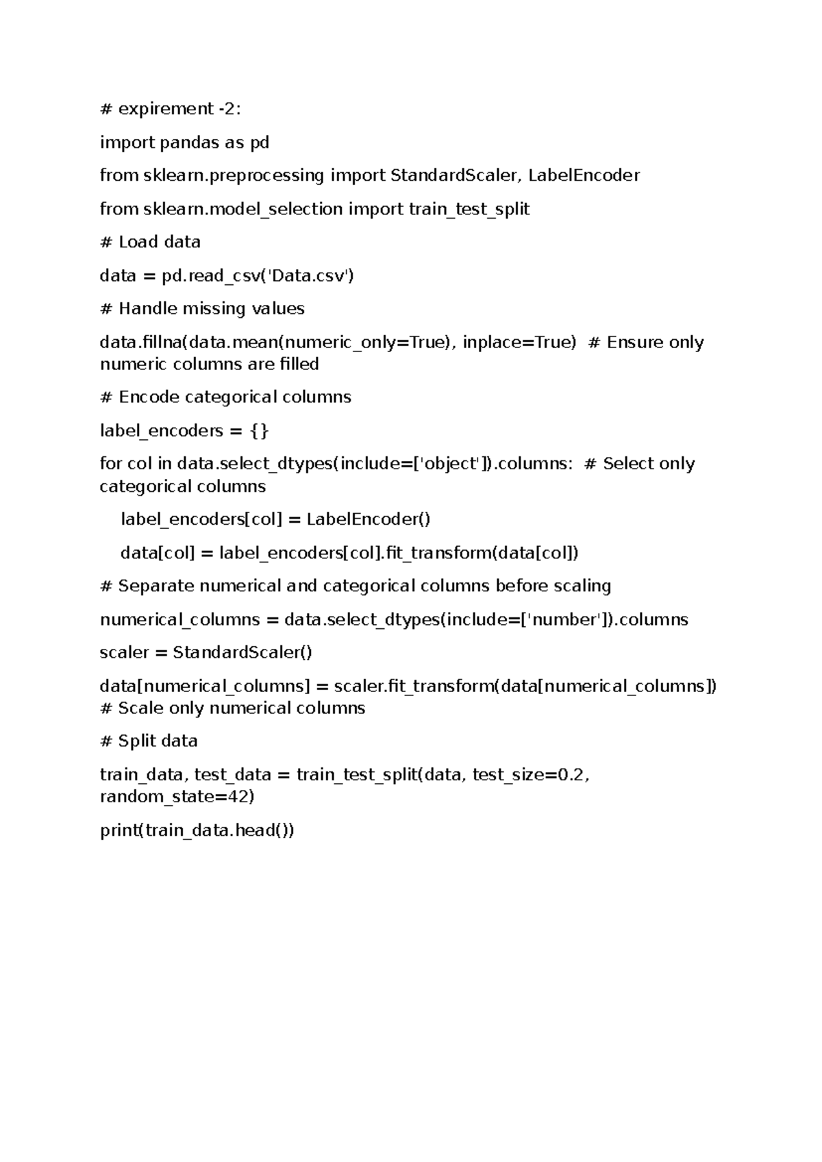 Experiment on Data Preprocessing and PCA Application (CS101) - Studocu