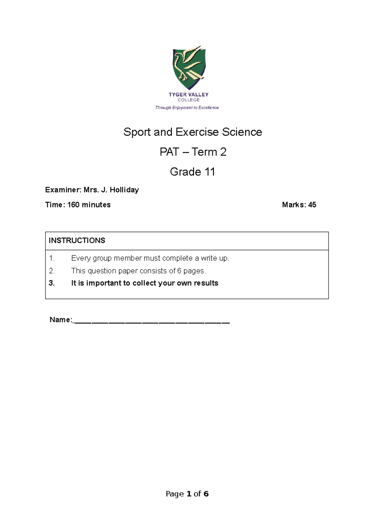 Strength PAT instructions - Sport and Exercise Science PAT – Term 2 ...