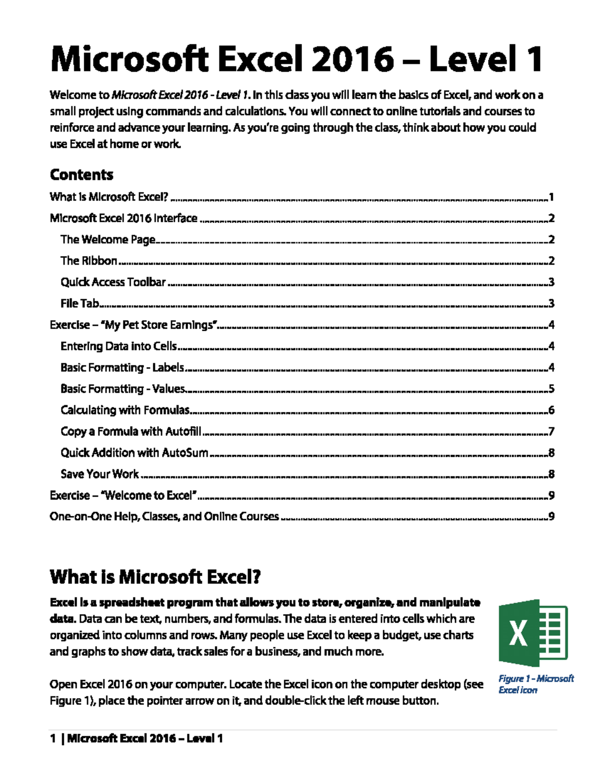 Excel exercise - New class notes - Microsoft Excel 2016 Level 1 Welcome ...