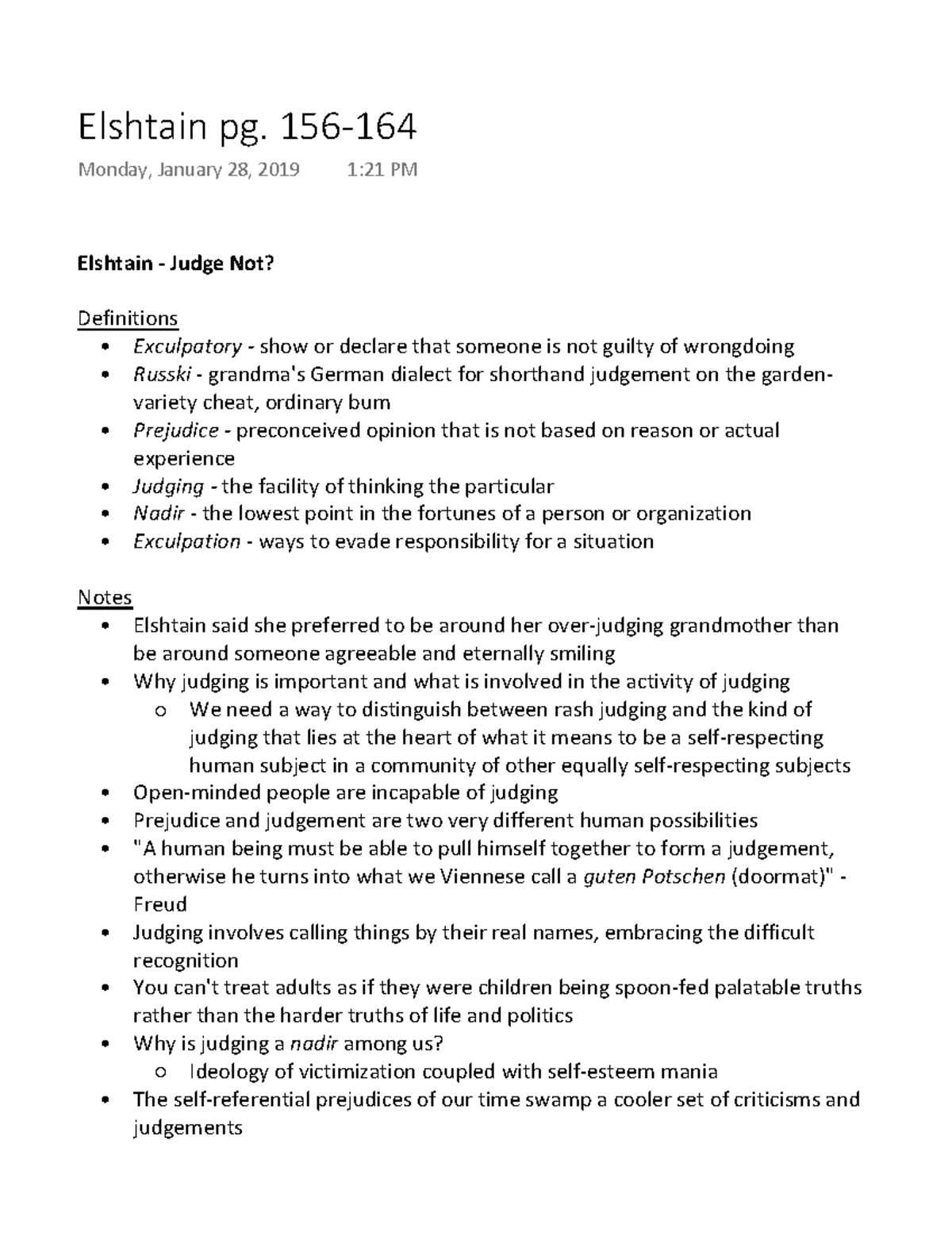 Elshtain pg. 156164 Summary The Moral Life an Introductory Reader