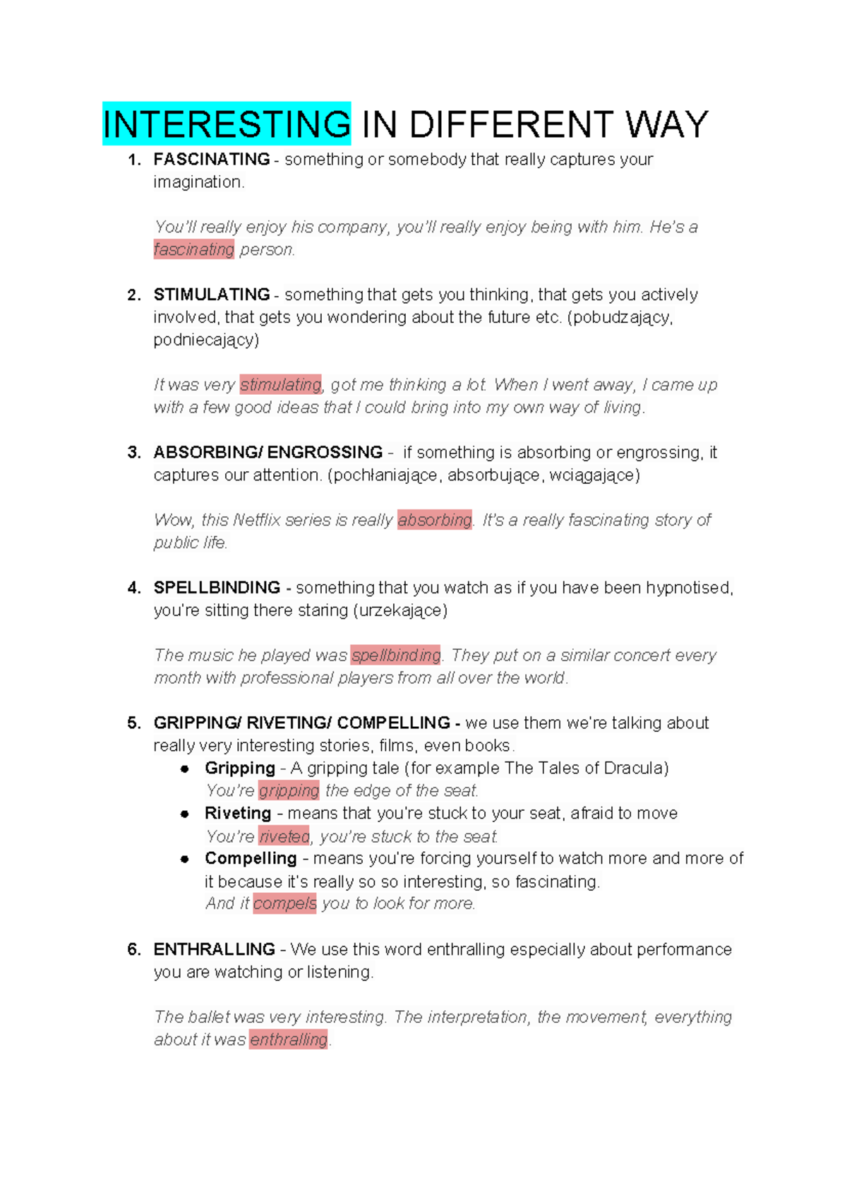 ENGAGING CONCEPTS: FASCINATING, STIMULATING, AND MORE - Studocu