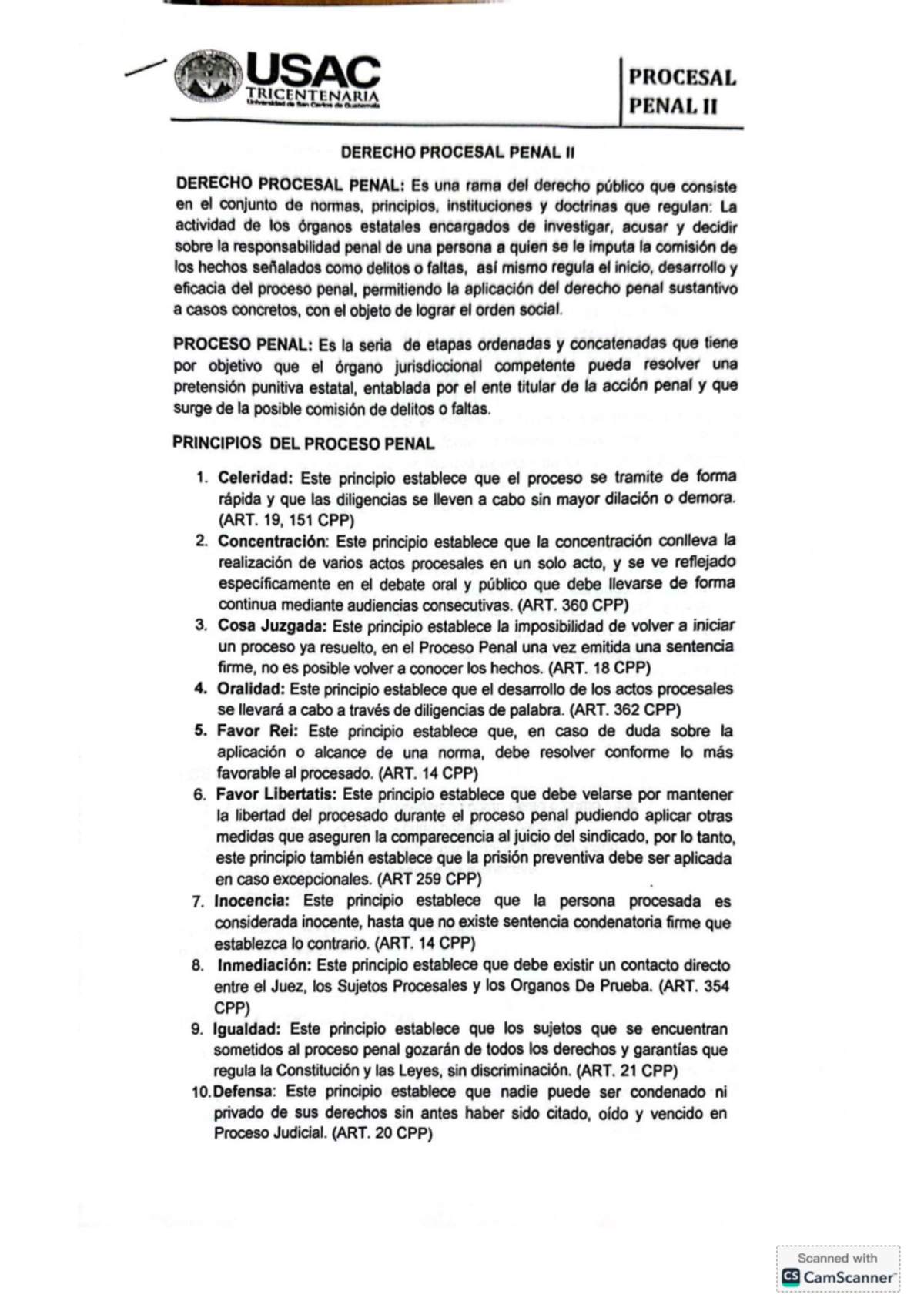 USAC PENAL II: Principios y Proceso del Derecho Procesal Penal - Studocu