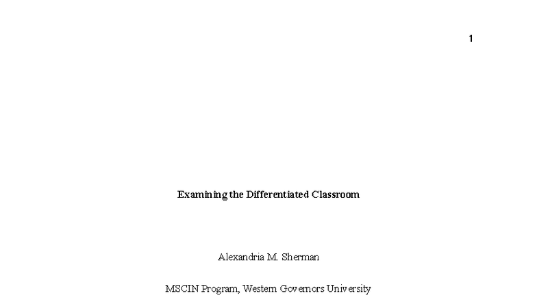 D187 T1 - Examining Differentiated Instruction in the Classroom - Studocu