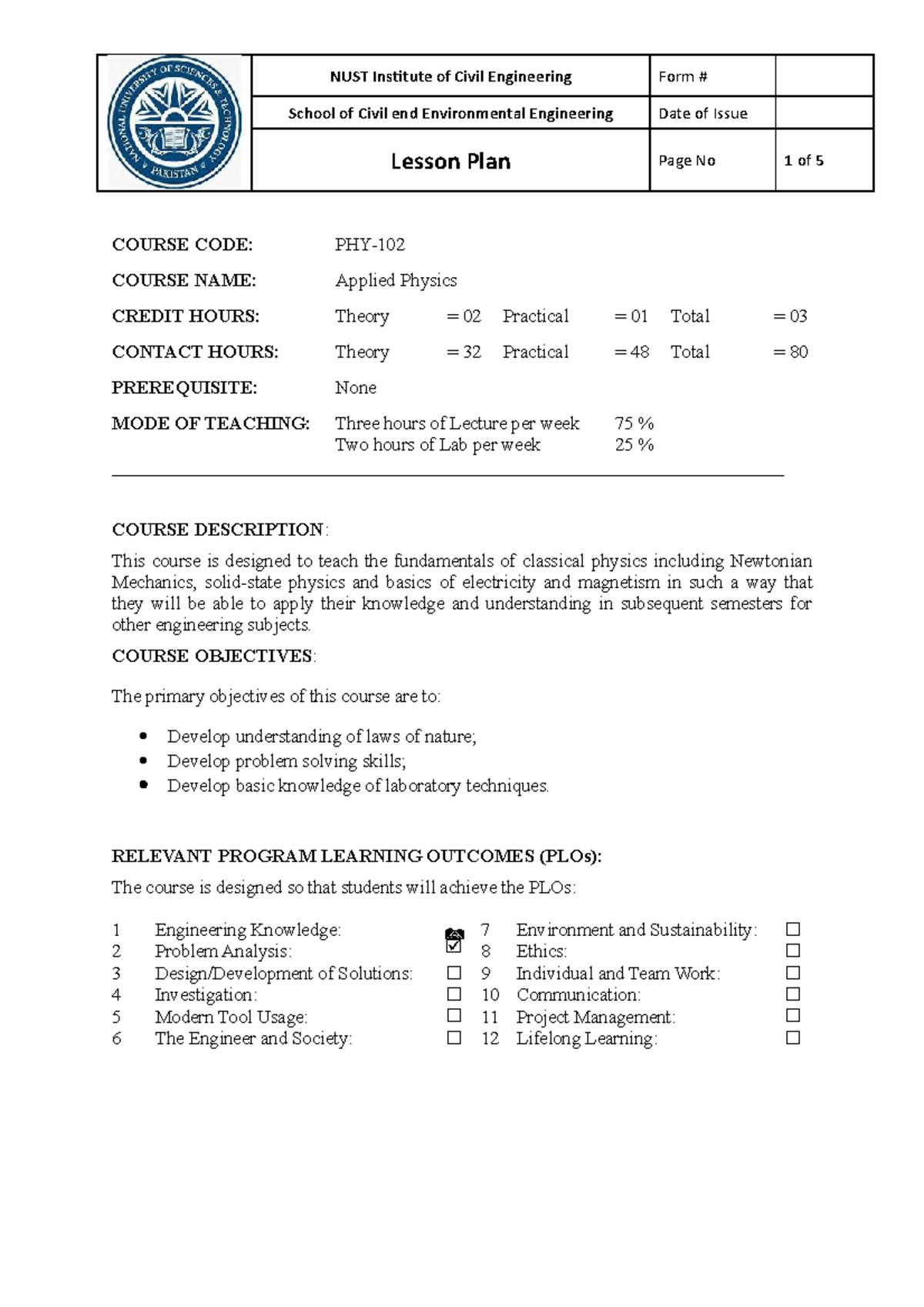 2019 1002 PHY 102 Applied Physics Course Outline - Final Exam - Studocu