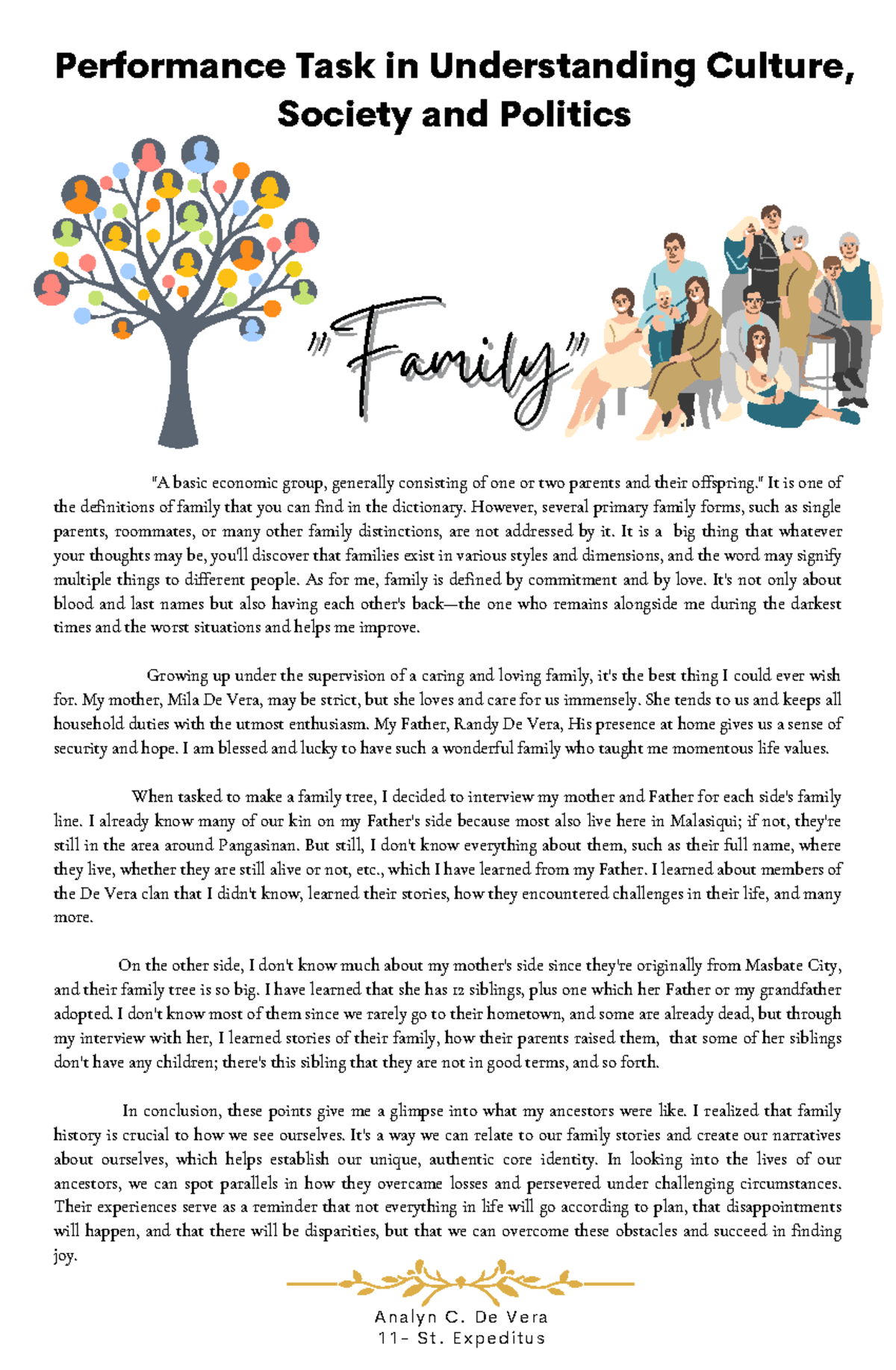UCSP Essay: Exploring Family Dynamics and Heritage - Studocu
