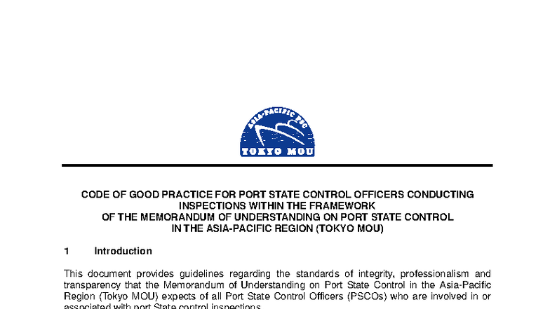 Code of Good Practice for PSCOs Under Tokyo MOU Guidelines - Studocu