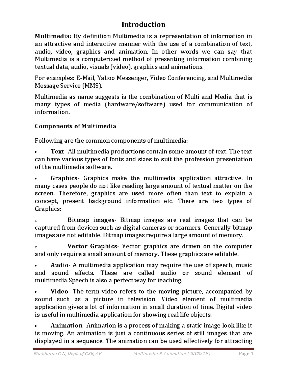 MM manual C-20 - Nothing - Introduction Multimedia: By definition ...