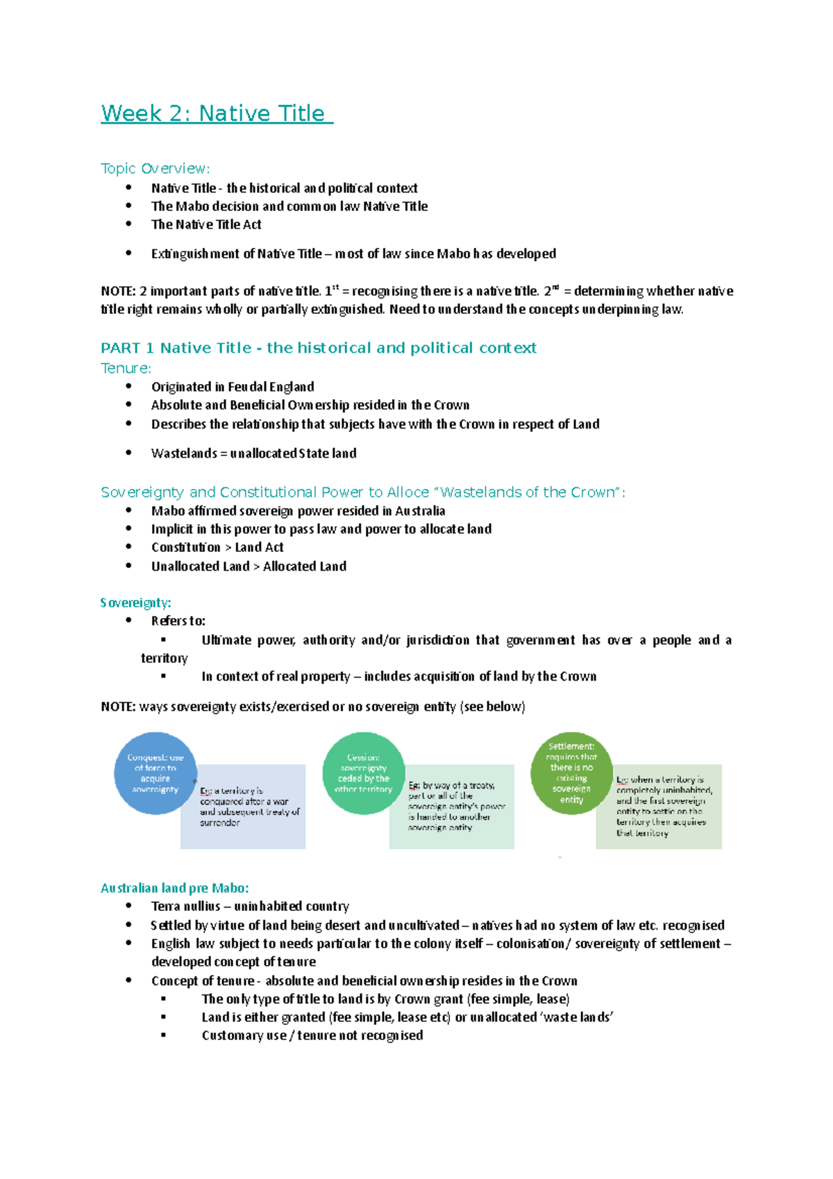 LLB301 - Week 2 Lecture Notes - Week 2: Native Title Topic Overview ...