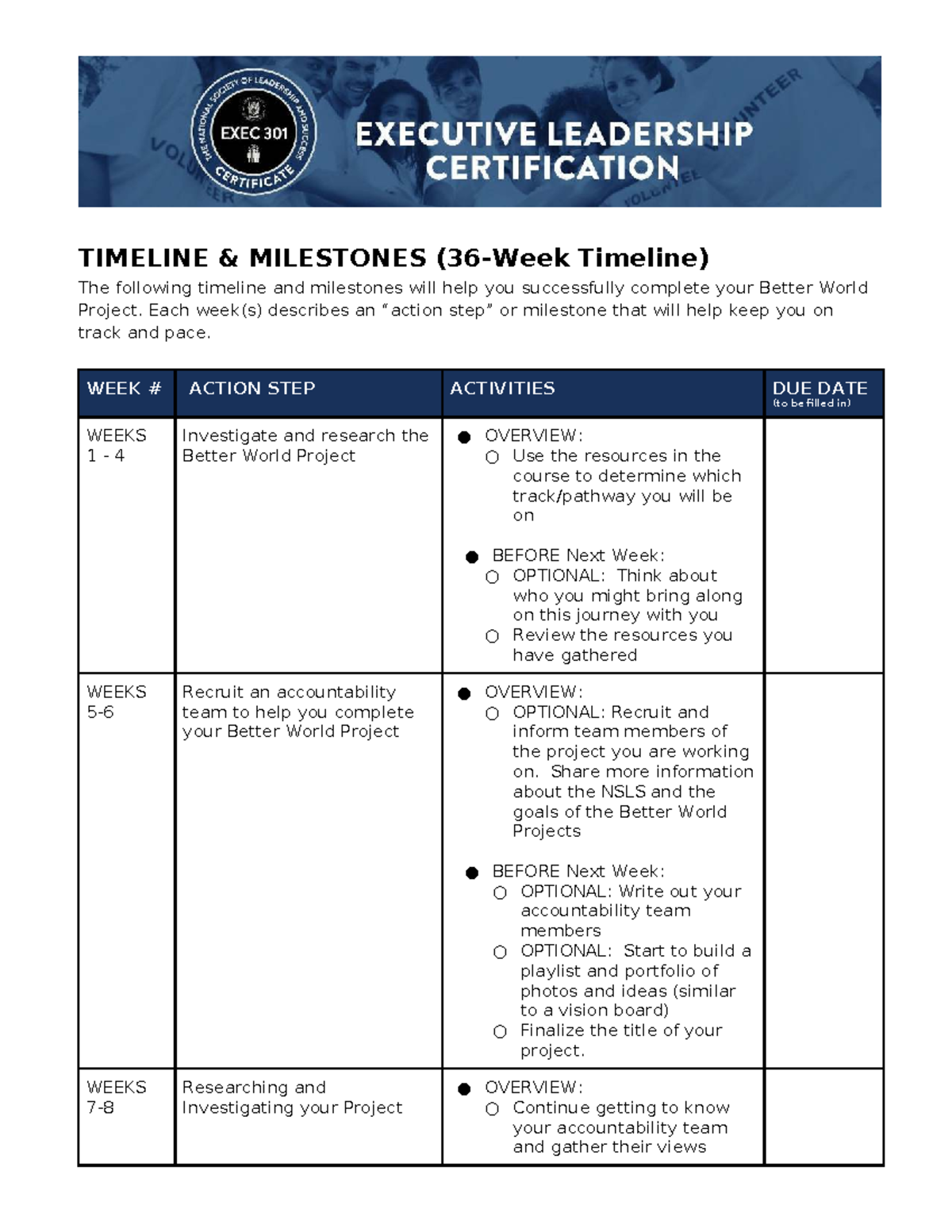 Better World Project Timeline & Milestones (36 Weeks) - Studocu