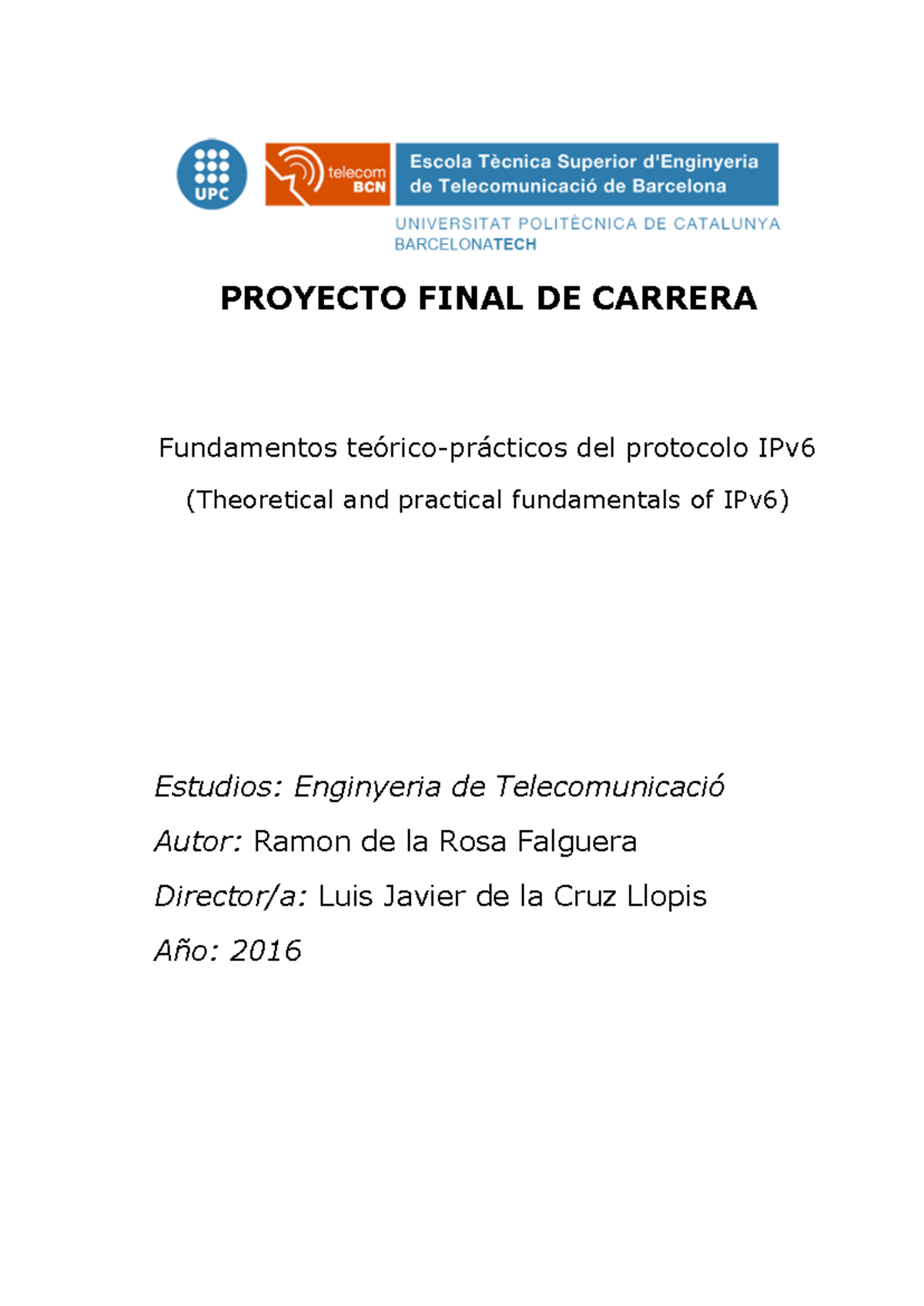 PFC - Fundamentos Teórico-Prácticos del Protocolo IPv6 (Eng. Telecom ...