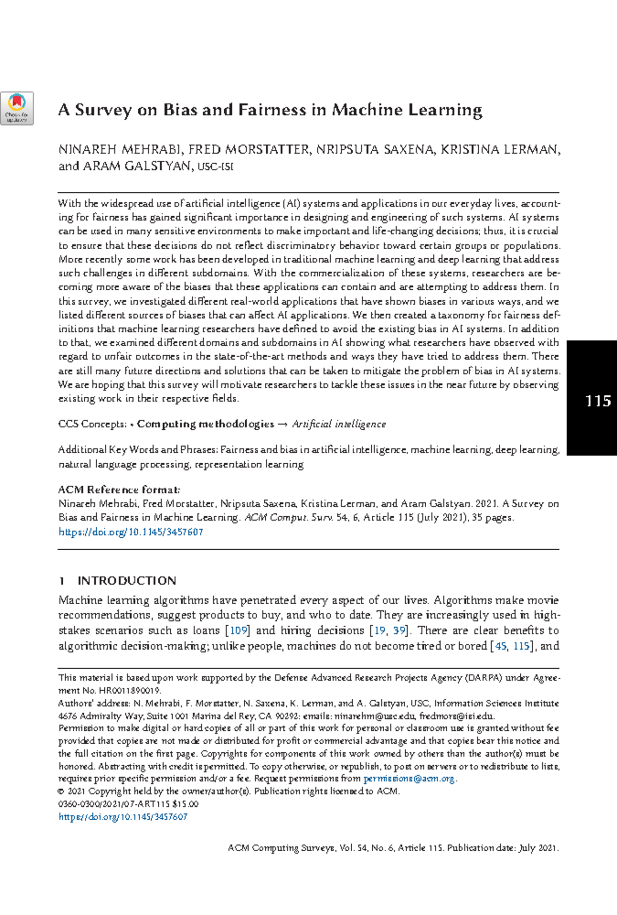 A Comprehensive Survey on Bias and Fairness in ML Applications - Studocu