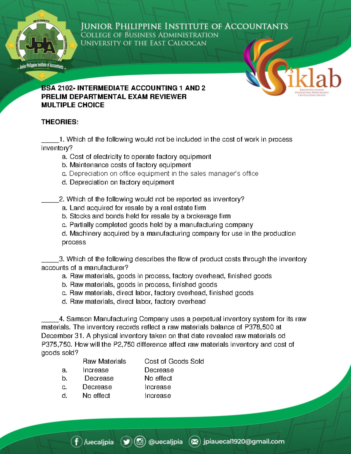 BSA 2102: Intermediate Accounting 1 and 2 Prelim Exam Reviewer - Studocu