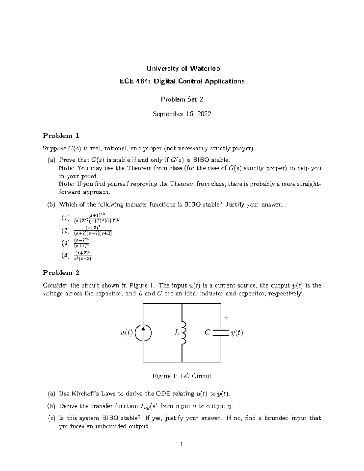 ECE 484: Digital Control Applications - Problem Set 2 Solutions - Studocu