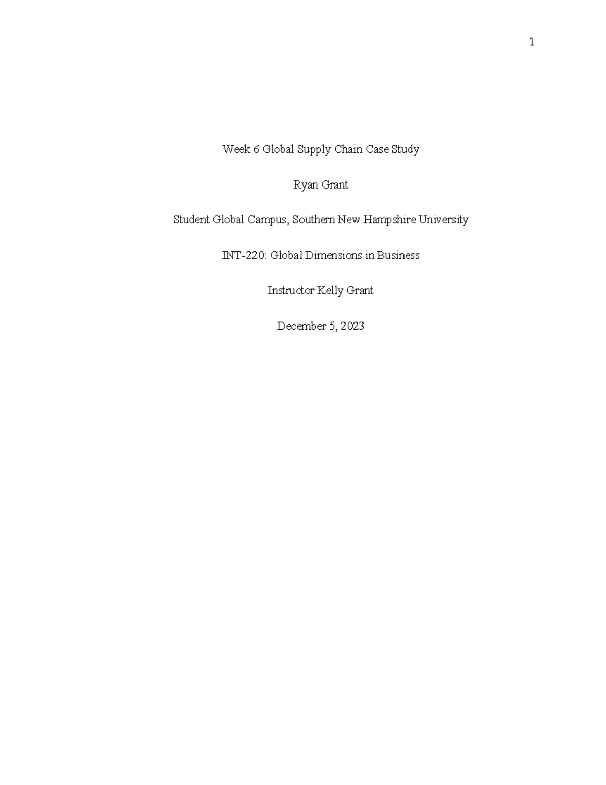 INT week 6 supply chain - Week 6 assignment - Week 6 Global Supply ...
