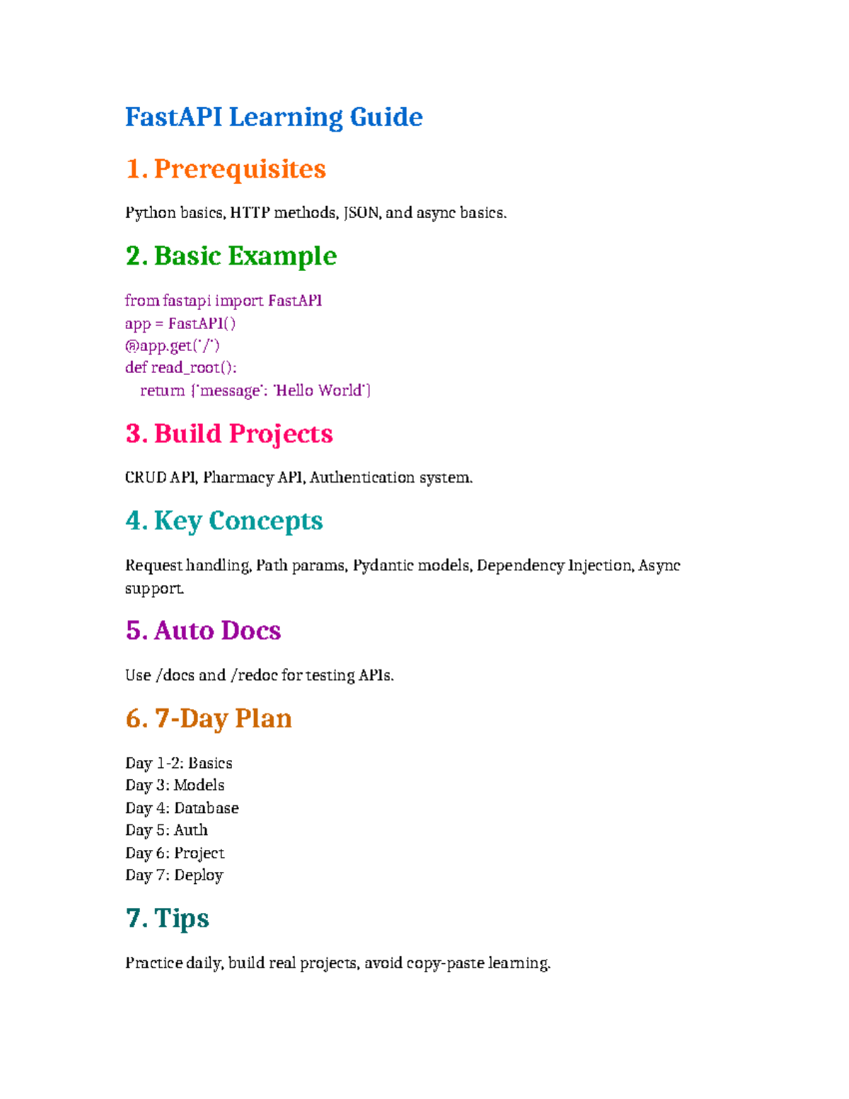 Fast API Learning Guide - Prerequisites Python basics, HTTP methods ...