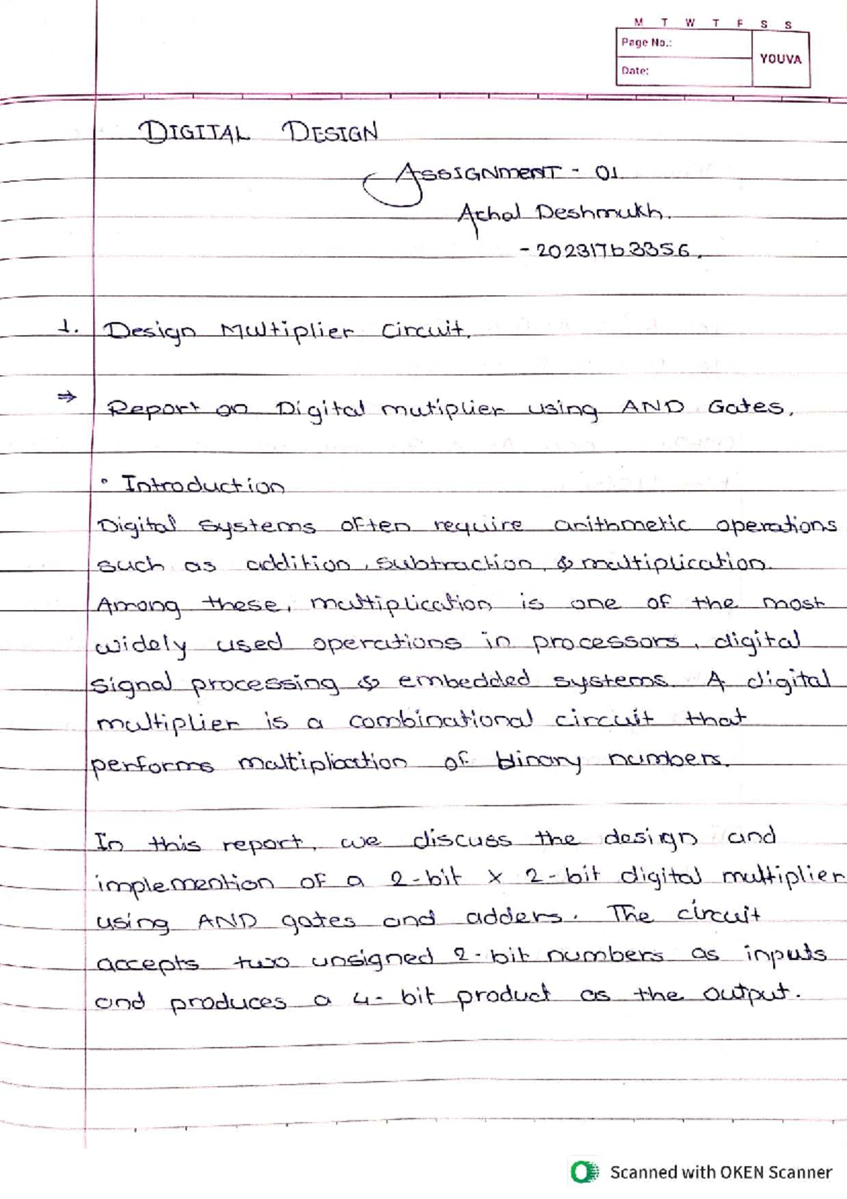 Digital Design - Assignment 01: X-Bit Multiplier Circuit (202317b3356 ...