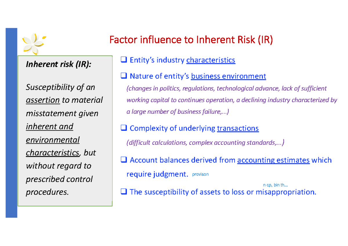 Inherent Risk Factors and Exercises in Audit Risk Analysis - Studocu