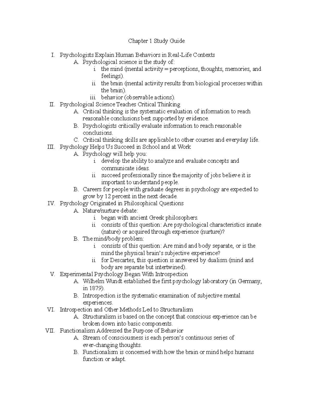 Psychology 101: Key Concepts from Chapter 1 Study Guide - Studocu