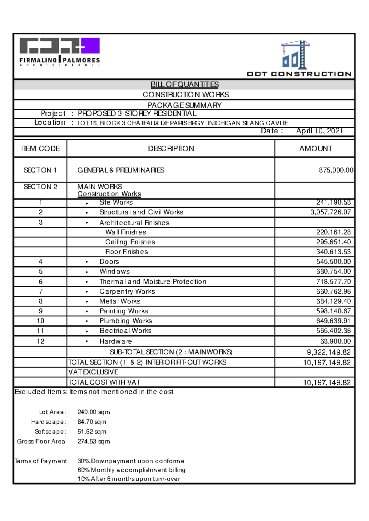 Proposed 3-Storey Residential Project BOQ - April 10, 2021 - Studocu