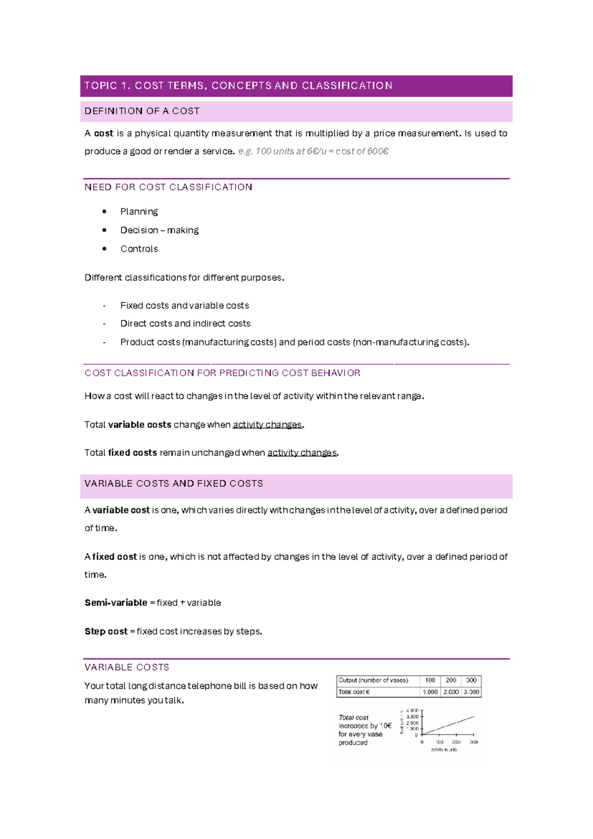 Management Accounting (ACCT 101): Cost Terms & Classifications - Studocu