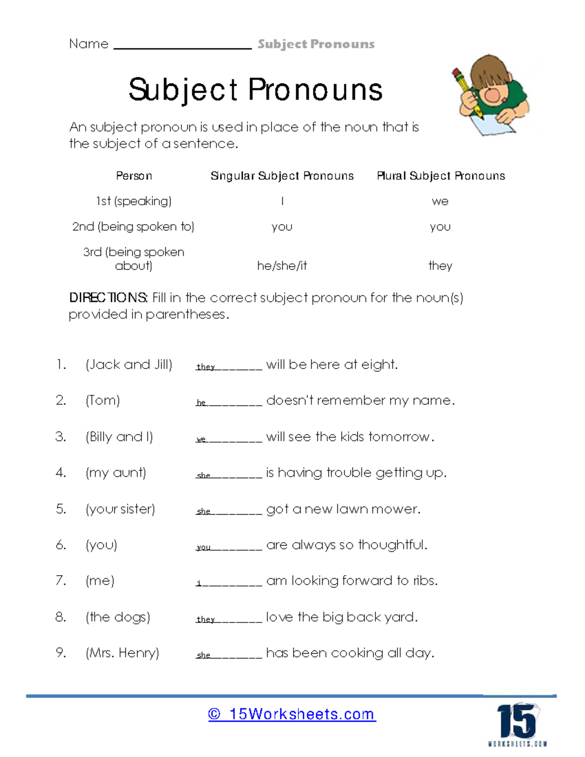 Subject Pronouns Practice Task - Adjectives Focus Exercise - Studocu