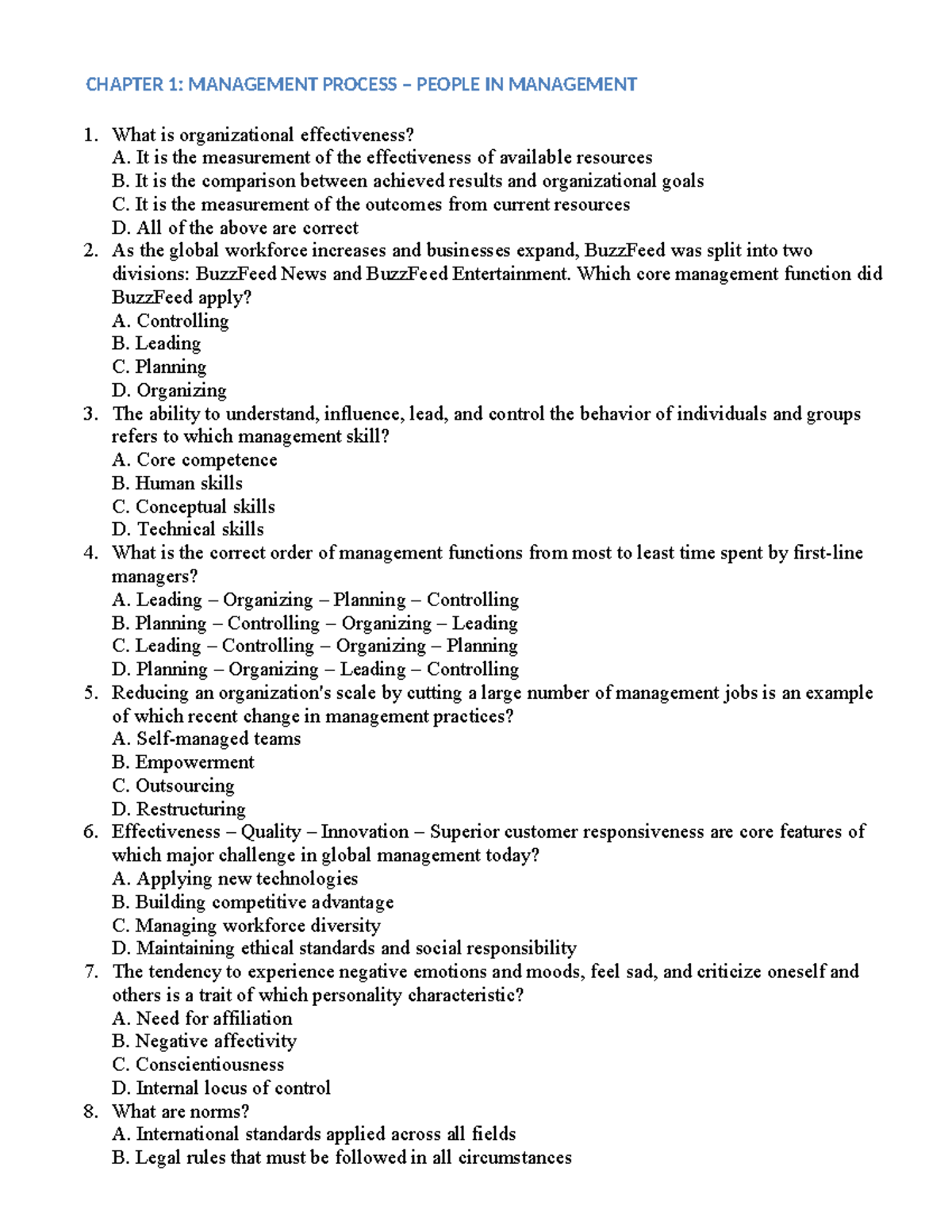 Management Chapters 1-9 Overview and Key Concepts - Studocu