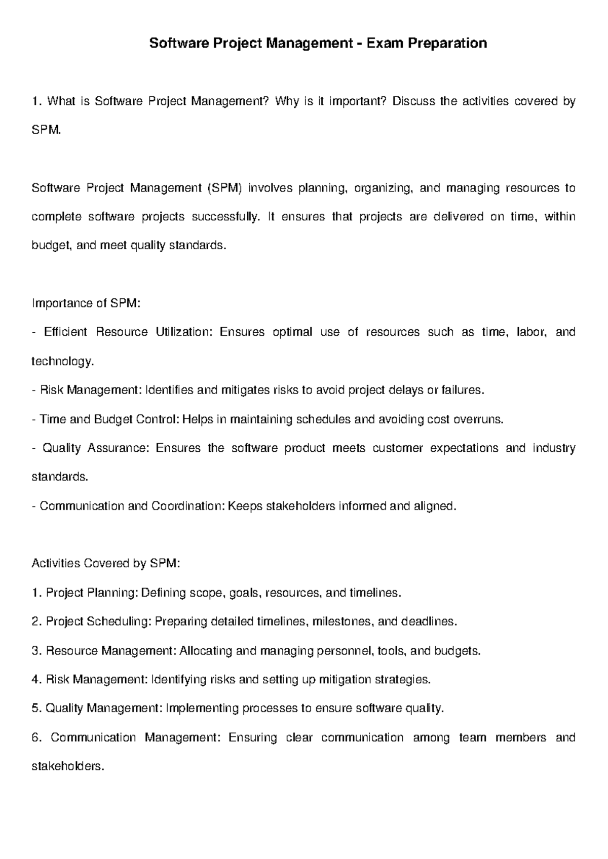 Software Project Management Exam Answers - Software Project Management ...