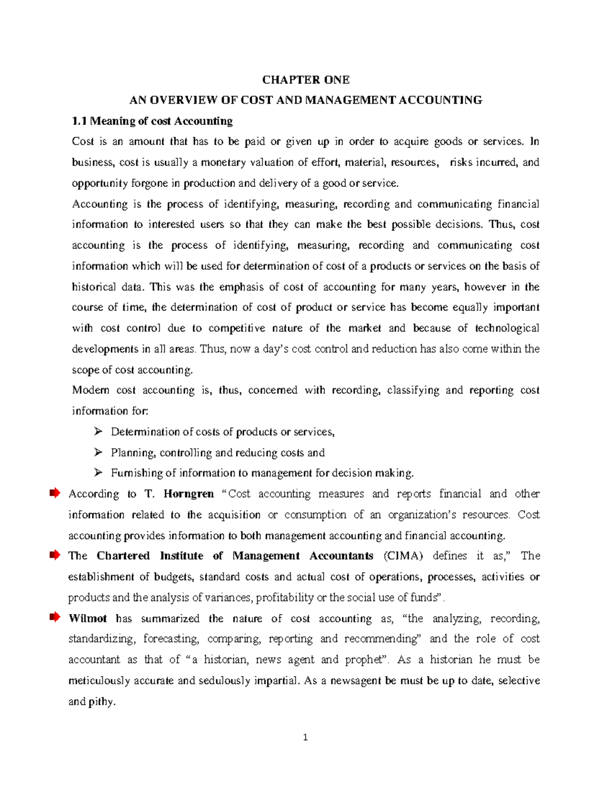 Cost 1 - CHAPTER 1: Overview of Cost & Management Accounting - Studocu