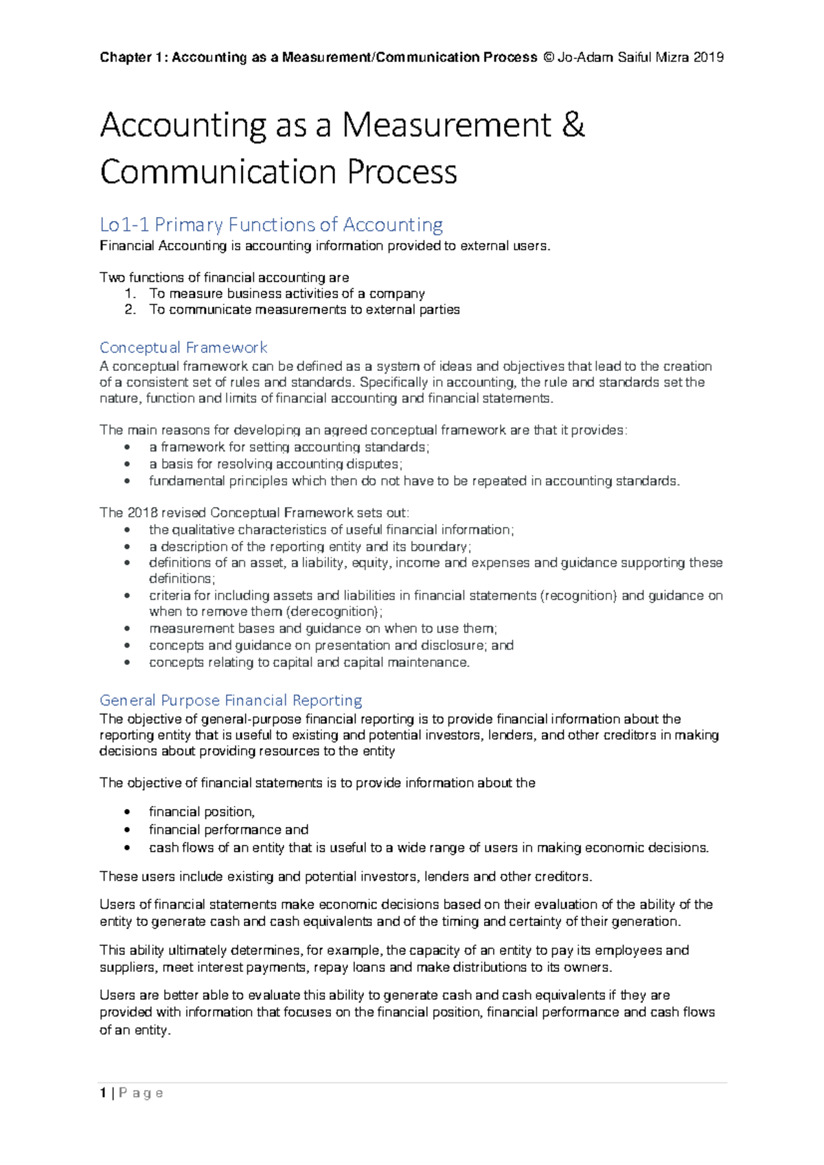 ACCT101 FA Notes: Chapter 1 - Accounting as a Process - Studocu