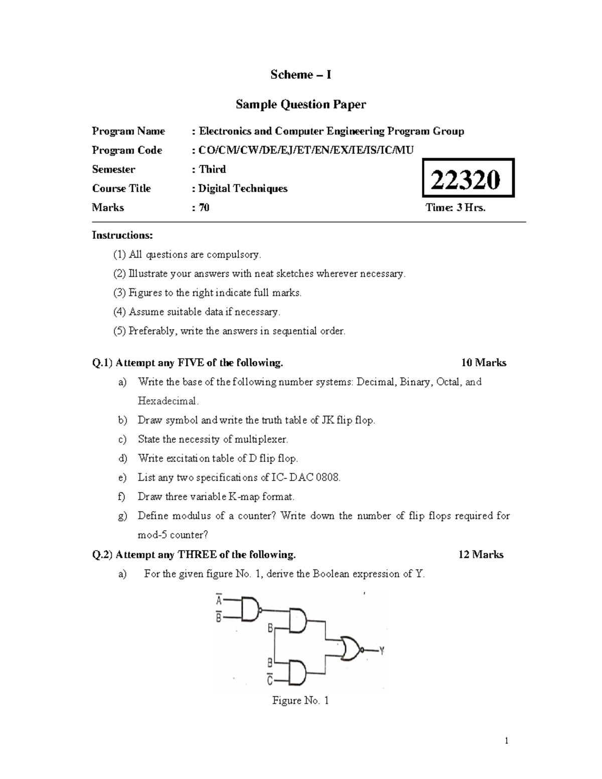 22320 Sample question paper Digital Techniques - Sample Question Paper ...