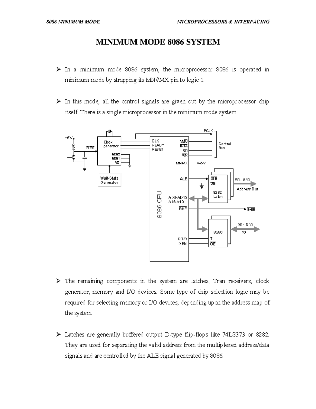 Minimum Mode Configuration in 8086 Microprocessor System - Studocu