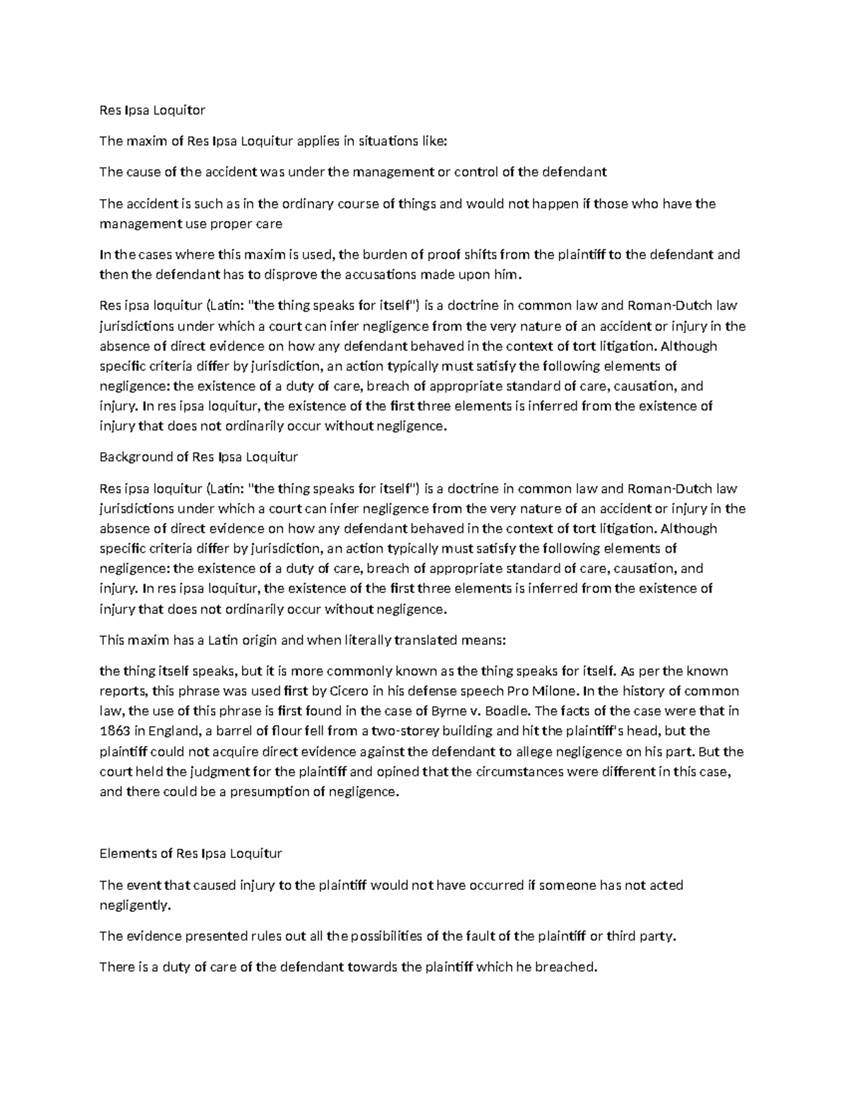 LAW510 - Res Ipsa Loquitur: Key Principles & Case Summaries - Studocu